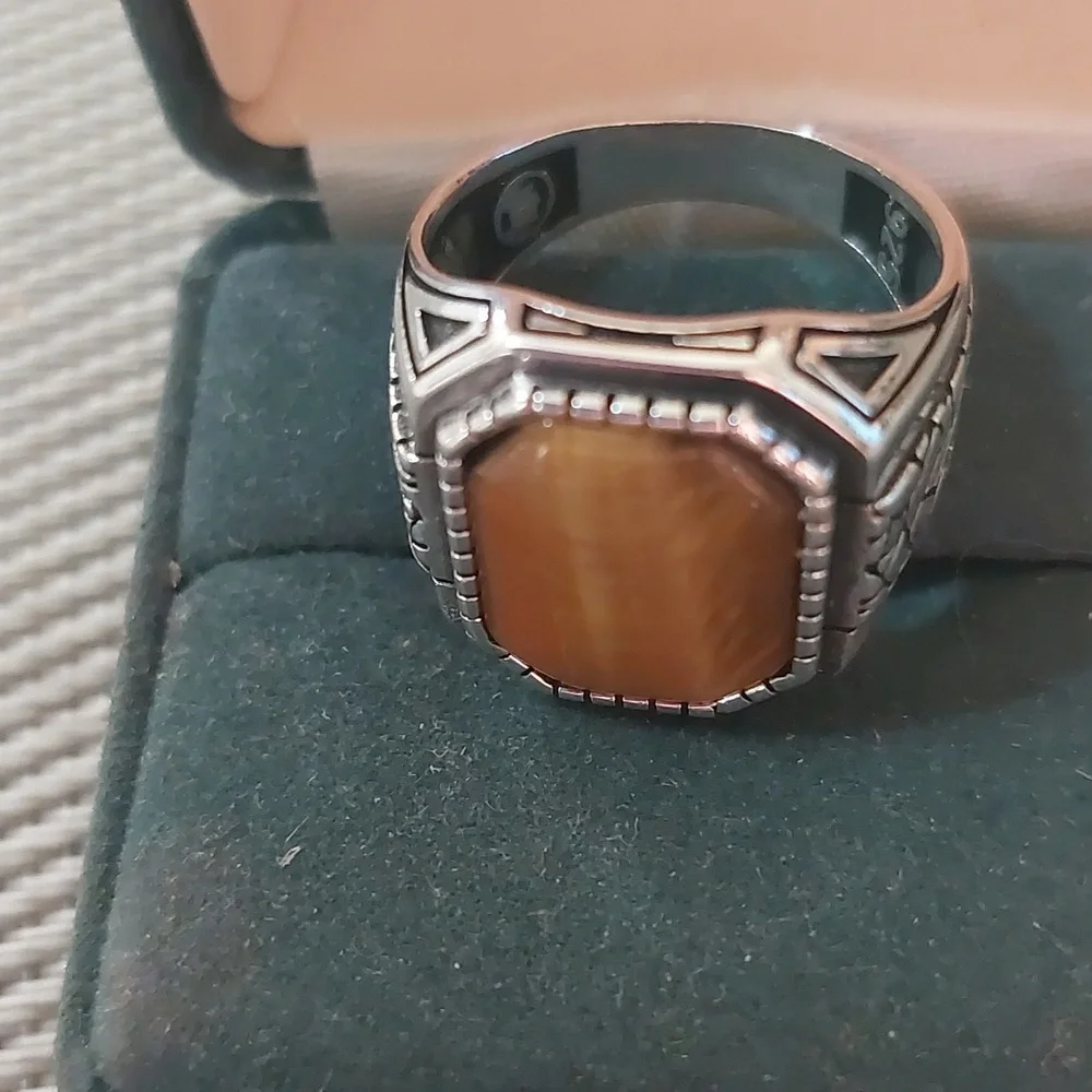Sterling Silver Men's Tiger Eye Ring sz9 Oxidized